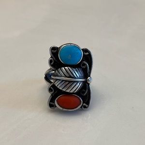 Silver and multi stone ring